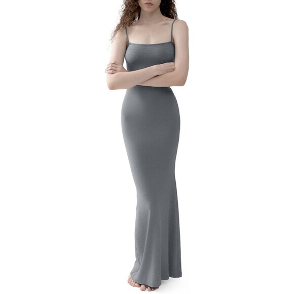 Women's Stone Soft Lounge Long Slip Sexy Sleeveless Backless Bodycon Maxi  Dress